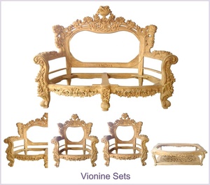 Sillas de sofá de 2 plazas de Diseño Europeo tallado en madera de teca, marco de muebles sin terminar para juego de Hotel y sala de estar - Product Image 2