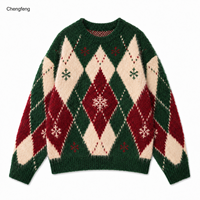 Pull de Noël personnalisé pour homme, col rond, tricoté, motif Argyle flocon de neige, OEM sur mesure
