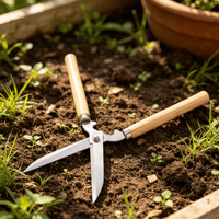 Hochwertige Stahl- und Holzgriff-Gartenscheren mit Rutschfestem Griff, Heckenschere, Gartenschere mit Langem Griff
