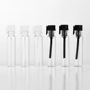 Оптовые продажи духи в стеклянном флаконе белый-Черно-белая крышка, 1 мл, 2 мл, 3 мл, пустой прозрачный тестер парфюма, стеклянная бутылка с пластиковой пробкой или стопором