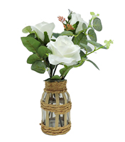 Rose artificielle réaliste faite à la main, avec vase en verre, pour la maison, mariage, Thanksgiving, remise de diplôme, Noël, Nouvel An