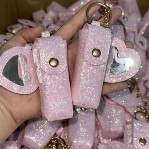 PU New Sparkly Lipstick Case with <b>Mirror</b> Portable Lip Gloss Coin Purse Mini Makeup Bag Organizer Keychain Fashion Gift Wholesale - Product Image 1