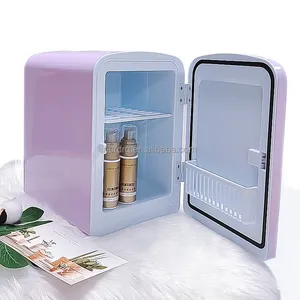 Tủ Lạnh Mini Hàng Mới Về 4L Để Trang Điểm Chăm Sóc Da AC/DC 220V 12V Tủ Lạnh Làm Đẹp Di Động Có Gương Tủ Lạnh Nhỏ Gọn Cổ Điển LED