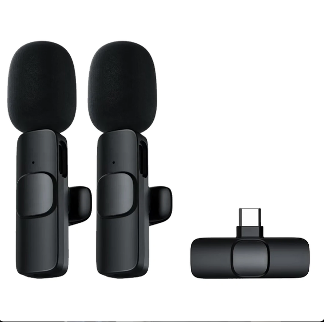 factory price 1 Drag 2 Microphone Lavalier 2.4GHz 2 in 1 Portable Mini Microphone Wireless Recording Microphone for iPhone