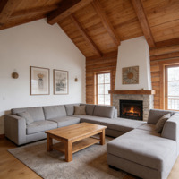 Ensemble complet de design d'intérieur de maison en bois de style nordique, villa en bois massif, salon, chambre, cuisine, personnalisable