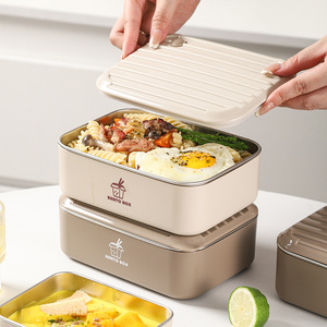 Stainless Steel Dual Tier 1000ML Food <b>Container</b> BPA Free Microwave Safe Insulated Thermos Leak Proof Lunch Box Set <b>Plastic</b> <b>Lid</b> - Product Image 4