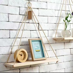 Wooden Hanging <b>Shelf</b> Natural Wood Color <b>Wall</b> <b>Mounted</b> Display Rack Nordic Style Rectangle Single Layer <b>Shelf</b> For Home Decor - Product Image 3