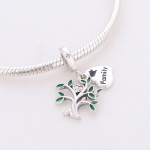 Breloques Pan en Argent, Vert, Rose, Perles Zircon Colorées en forme d'Arbre Généalogique et de Lettre, compatibles avec Bracelet Original, Bijoux Anniversaire Fille Berluque - Product Image 3