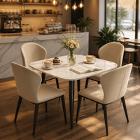 Table à manger carrée compacte et réglable en pierre frittée, résistante à la chaleur et aux rayures, avec chaises rembourrées beiges pour 4 personnes