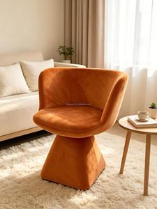 Sillón de Salón Individual Tapizado Moderno y Minimalista con Base de Cono Integrada <span class=keywords><strong>Jaguar</strong></span> Ergonómico en Terciopelo Naranja - Product Image 2