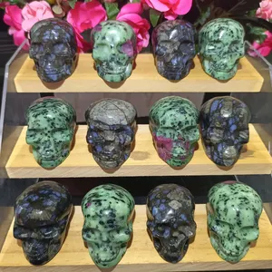 2inch Ruby In Zoisite Skulls Reiki Healing Crystal Stones Hand Carved Llanite Skulls Sculptures For Sale