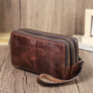 <span class=keywords><strong>Pochette</strong></span> Minimalista Unisex in Vera Pelle Pieno Fiore per <span class=keywords><strong>Uomo</strong></span> e Donna Borsa a Mano Piccola Convertibile a Tracolla con Tripla Cerniera - Product Image 1