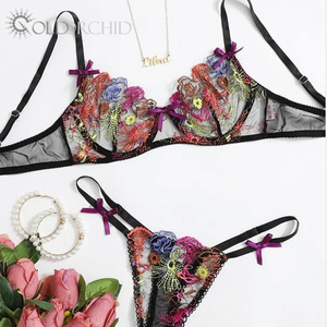 Yüksek kaliteli nakış kıyafeti kadınlar seksi dantel 2 parça balayı iç çamaşırı iç çamaşırı setleri - Product Image 3