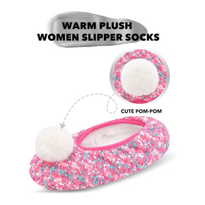 Calcetines <span class=keywords><strong>de</strong></span> pantuflas para mujer Cozy Warm Pom-Pom con pinzas-House Soft Sole Fluffy Sherpa Slipper Socks - Product Image 4