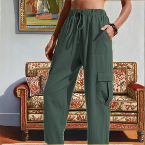 กางเกงคาร์โก้ลำลองสำหรับผู้หญิงฤดูหนาวปี 2026 เอวยางยืดระดับกลาง ระบายอากาศได้ดี ผลิตจากผ้าแคนวาสโพลีเอสเตอร์/คอตตอน เป็นมิตรกับสิ่งแวดล้อม - Product Image 2