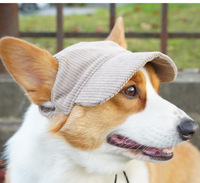 Casquette pour chien en velours côtelé, protection UV, avec trous pour les oreilles, mignonne casquette de baseball pour Corgi et petits chiens, très vendue