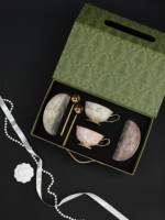 Service à café 6 pièces en porcelaine fine, style luxe léger, délicat, idéal pour cadeau de mariage, de pendaison de crémaillère ou souvenir, avec tasses et soucoupes pour le thé de l'après-midi, livré en coffret cadeau