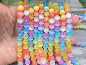 Perles rondes lisses en sélénite naturelle colorée 6mm 8mm 10mm 12mm, perles de pierres précieuses en vrac pour la fabrication de bijoux, vente en gros - Product Image 1