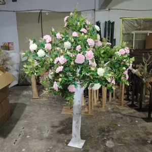 SN-L1036 Großhandel Hochzeits dekoration Weiß Rosa Kirschblüte Pflanze Tisch dekoration Künstliche Grün Rosenbäume