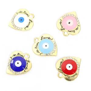 Ciondolo a Cuore con Occhio di Allah in Lega di Zinco, Smaltato e con Strass, Scritta 'Love', per Collana Amuleto Protettivo - Product Image 2