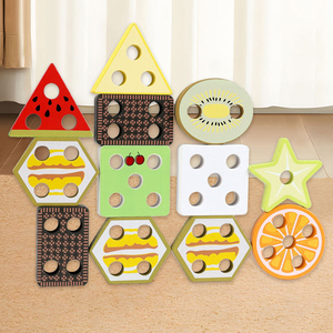 ของเล่นมอนเตสซอรี่ลดราคา ของเล่นไม้ทรงเรขาคณิต 3 มิติ แบบเรียงซ้อน ฝึกการจับคู่สีและรูปทรง เสริมพัฒนาการเด็ก ของเล่นเค้กผลไม้แสนน่ารัก - Product Image 5