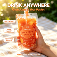 Pochette souple personnalisée avec bec verseur, en matériau monobloc recyclable, pour emballage de jus, boissons liquides et purée de fruits