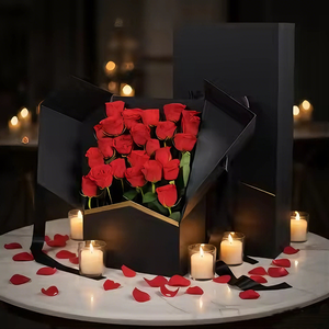 Boîte rigide en papier pour fleurs fraîches de haute qualité, cadeau de Noël et du Nouvel An de luxe, double ouverture, fermeture à ruban, revêtement UV noir - Product Image 1