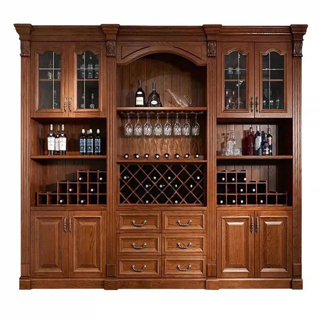 HZ Solid Wood American Classic Style Customized Modular Hight Wine Cabinet