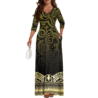 Robe longue maxi polynésienne personnalisée pour femme, manches trois quarts, ceinture, poches, grande taille, pour vacances à la plage