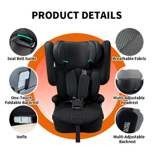 <span class=keywords><strong>Coussin</strong></span> rehausseur à dossier haut pliable à un bouton avec fixation ISOFIX ECE R129 pour enfants de 76 à 150 cm, appuie-tête réglable en 10 positions - Product Image 2