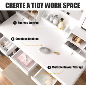 Muebles de dormitorio de madera blanca moderna, tocador con espejo iluminado/tocador para maquillaje para uso en vestidor de dormitorio - Product Image 4