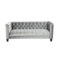 Canapé d'angle moderne trois places en velours gris, style scandinave, capitonné, avec accoudoirs carrés, luxe rétro américain pour villa