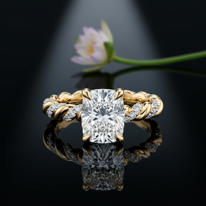 Cushion Lab Grown Diamond IGI Certified Solid Gold Engagement Ring Twisted Pave Band Vintage Fine Bridal Jewelry Custom Made - Product Image 2