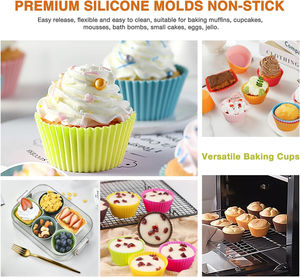 Grandes tasses de cuisson en silicone de 9cm sans BPA, doublures antiadhésives pour muffins et cupcakes, outils de pâtisserie réutilisables et colorés pour la cuisine à domicile - Product Image 5