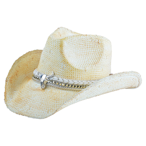 2025 Beach Bulk Large Designer Handmade Women Cowboy Cowgirl Summer Warped Edge Sombrero Cowboy Straw <strong>Hat</strong> With Metal Bull Head - Product Image 4