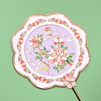 Miroir portable à poignée métallique style chinois avec fleur de pivoine de Luoyang, pompon, cadeau culturel créatif touristique, miroir de maquillage, souvenir