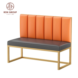 Conjunto de muebles de restaurante comercial Silla de cuero naranja con costuras verticales y mesa cuadrada con sofá para cafetería - Product Image 6