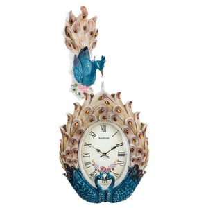 Peacock Double Sided <b>Wall</b> <b>Clock</b> Analog Battery Powered Silent Living Room <b>Decorative</b> <b>Clock</b> - Product Image 4