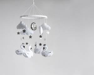 Fillettes, accessoires muraux scintillants faits à la main, accessoire pour fête prénatale de style scandinave, en feutre <span class=keywords><strong>blanc</strong></span>, cygne, princesse, mobile, cadeau pour bébé - Product Image 3