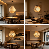 Lampe suspendue en tissu multicolore en forme de diamant Wabi-Sabi pour salon, salle à manger, villa