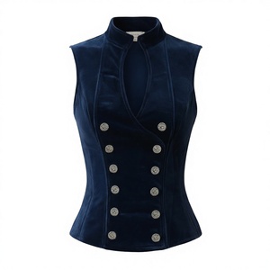 Top de Mujer Retro de Terciopelo con Doble Abotonadura, Tejido, Ecológico, sin Mangas, Cuello en V, Corte Ajustado, para Primavera/Verano - Product Image 3