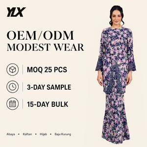 Robe islamique modeste élégante à imprimé floral bleu marine - OEM/ODM - Product Image 1