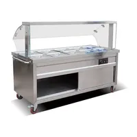 Station de buffet froid commerciale avec protection anti-éclaboussures, écran en verre incurvé, pieds réglables, capacité GN pour le petit-déjeuner d'hôtel