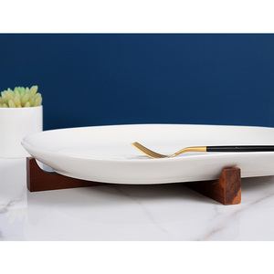 Design moderno di ceramica serveware che serve piatti spuntino antipasto che serve piatti con legno sottopentola - Product Image 3