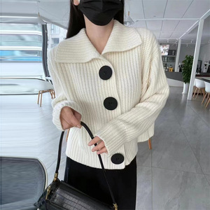 Nouveau Manteau Pull Femme Décontracté à Manches Longues, Couleur Unie, Coupe Ample, Col à Revers et Grandes Boutons, Tendance - Product Image 5