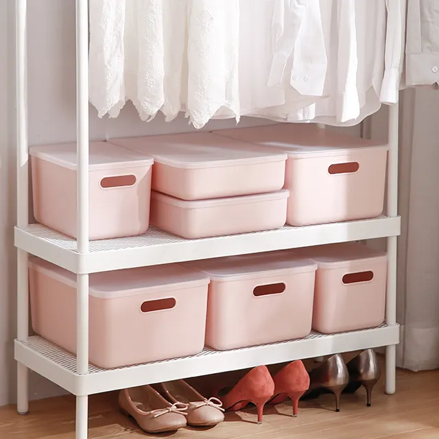 SHIMOYAMA-caja de almacenamiento apilable de plástico rosa, organizador de lencería de tamaño medio con mango