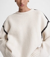 Pull d'hiver de luxe OEM pour femmes, pull en laine noir et blanc avec manches évasées, broderie à la main, pull en laine épaisse pour femmes
