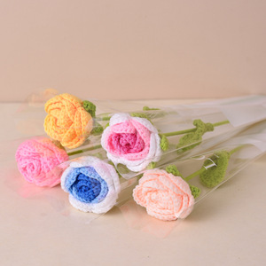 Handmade Woven Roses Artificial Flowers Round <b>Branch</b> Indoor Decor Birthday Wedding Anniversary Mother's Day Valentine's Day Gift - Product Image 3
