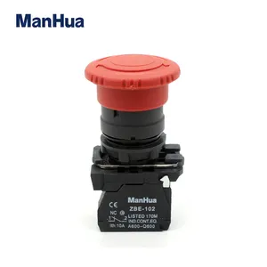 Manhua XB5-AS542 interruptor de botão, botão vermelho redondo, cabeça de cogumelo, à prova d'água, interruptor de parada de emergência, 1nc