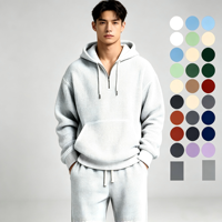 Nouvel Arrivage Ensemble de Survêtement Homme en Maille Gaufrée, Sweat à Capuche Demi-Zip avec Poche Kangourou et Pantalon de Survêtement à Taille Élastique, Tenue Décontractée pour Homme
